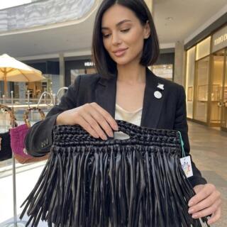 Metallic black fringe bag
