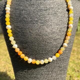 Handmade Original 925 Silver Yellow Agate & Pearl Necklace