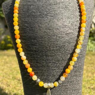Handmade Original 925 Silver Yellow Agate & Pearl Lotus Necklace