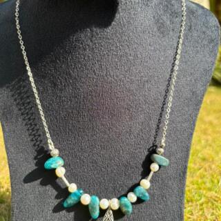 Handmade 925 Silver Blue Apatite & Pearl Necklace