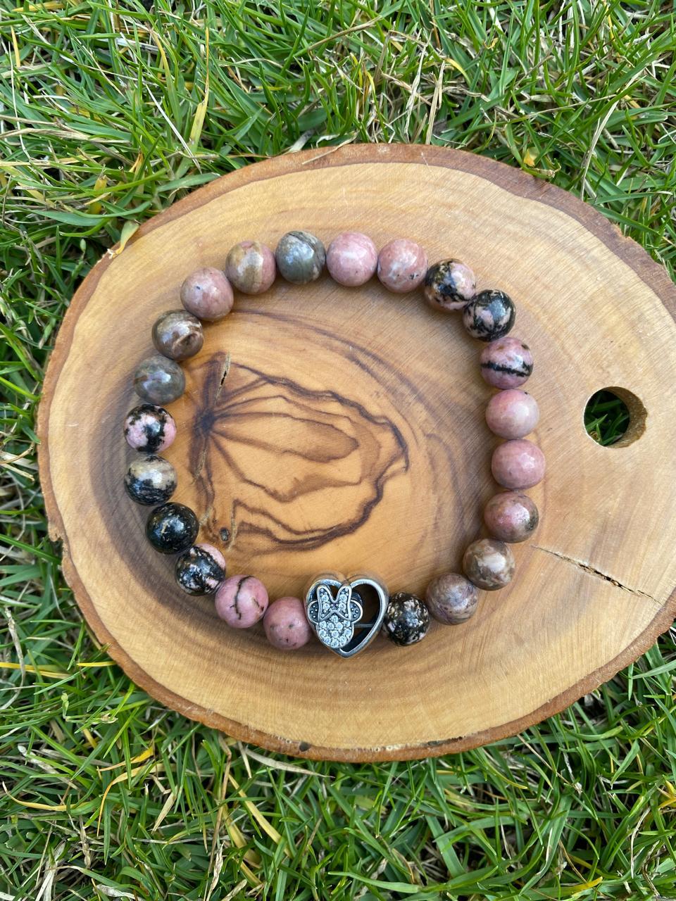 Handmade Original 925 Silver Rhodonite Heart Pendant Bracelet 1 Handmade Original 925 Silver Rhodonite Heart Pendant Bracelet