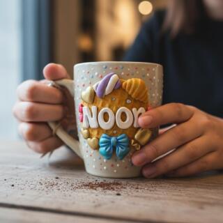custom mug with colorful shapes