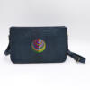 Dark blue genuine leather bag with colorful Cross stitching.