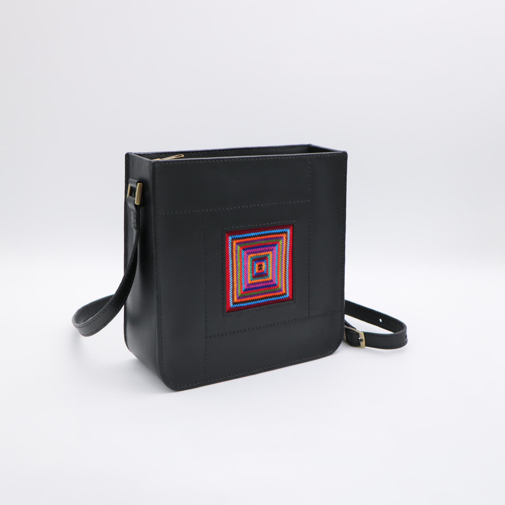 Black genuine leather bag with colorful cross stitching 2 bag 23 scaled