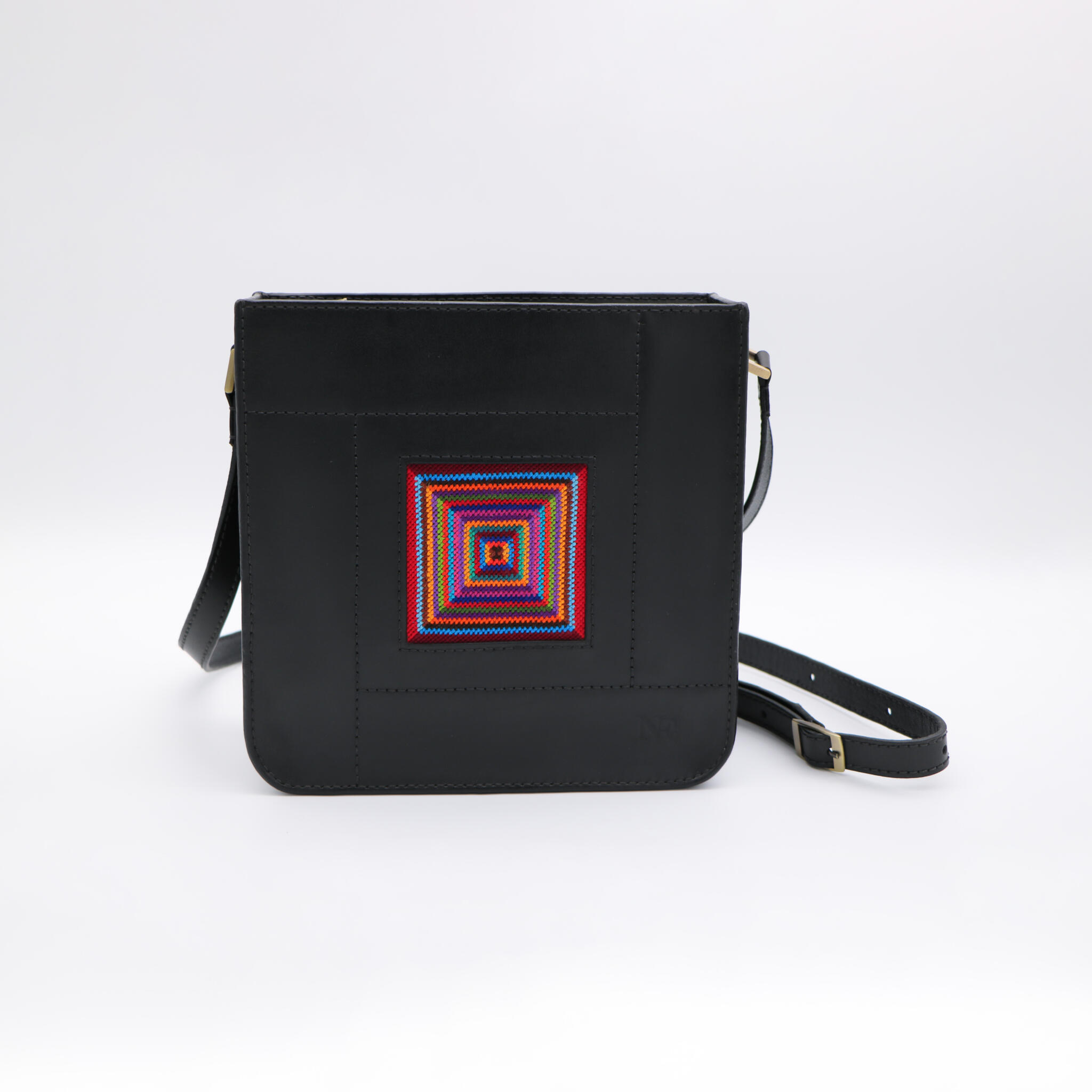 Black genuine leather bag with colorful cross stitching 1 Black genuine leather bag with colorful cross stitching