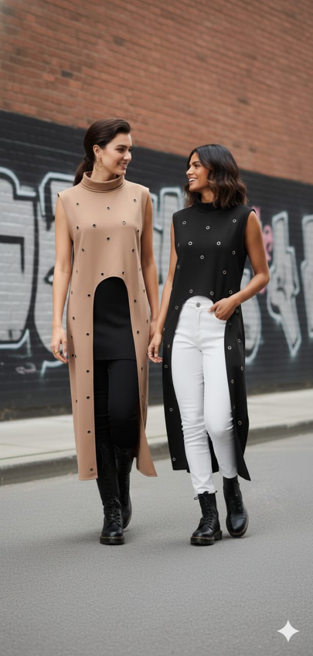 Grommet-Detail High-Slit Tunic Top 1 Grommet-Detail High-Slit Tunic Top