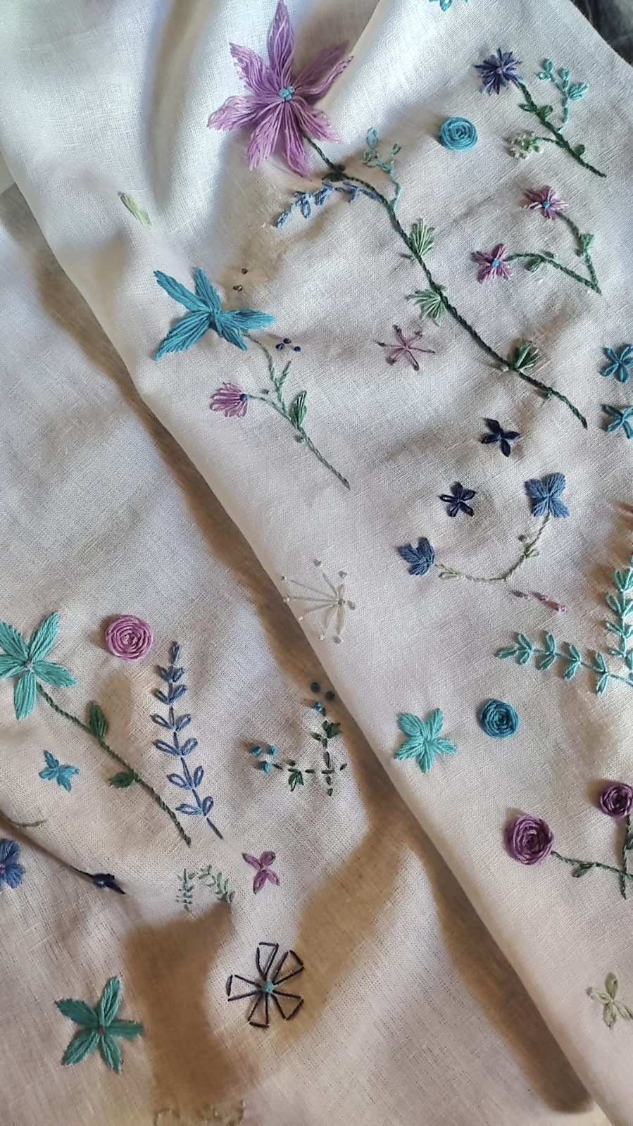 Floral Delight Beige Linen Shawl (Lavender Edition) 1 Floral Delight Beige Linen Shawl (Lavender Edition)