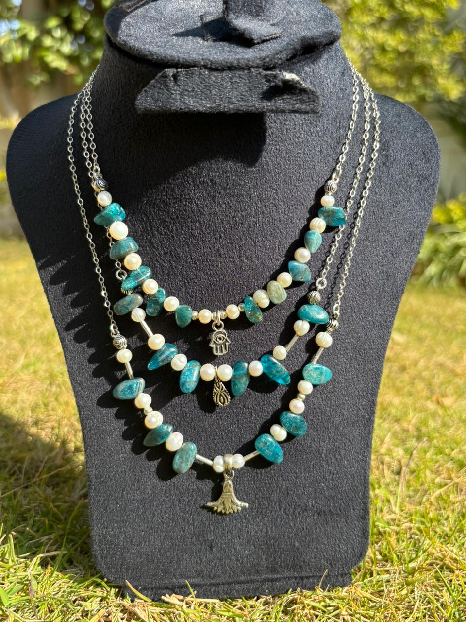 Handmade 925 Silver Blue Apatite & Pearl Necklace 3 combined blue apatite 1