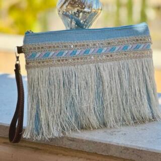 Fringe Clutch in baby Blue