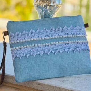 Lace & Pearl Blue Clutch