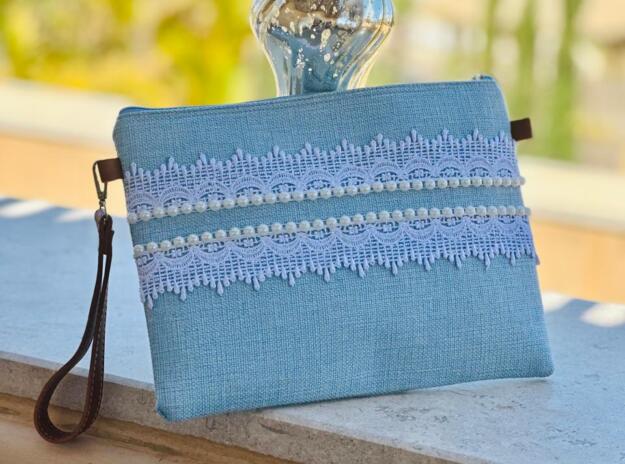 Lace & Pearl Blue Clutch 1 Lace & Pearl Blue Clutch