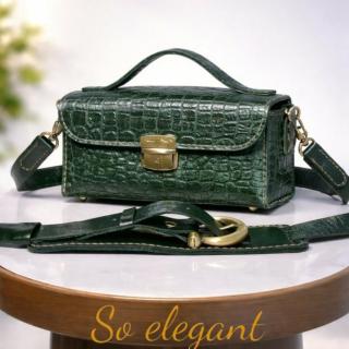 The green croco satchel bag [Fully handmade natural leather bag]