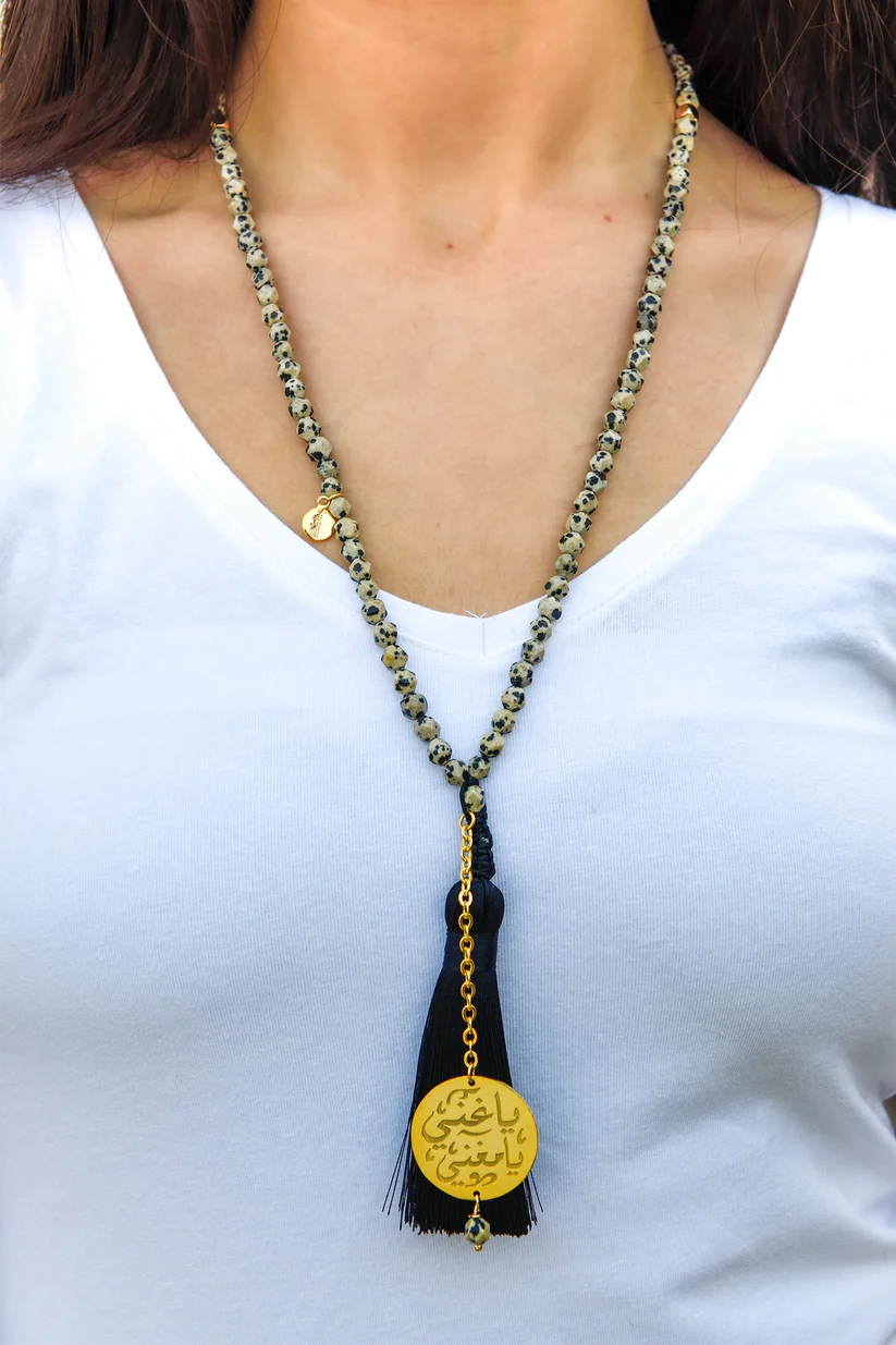 Dalmatian rosary necklace with 18k Gold Plated Brass Pendant 3 del stone 2