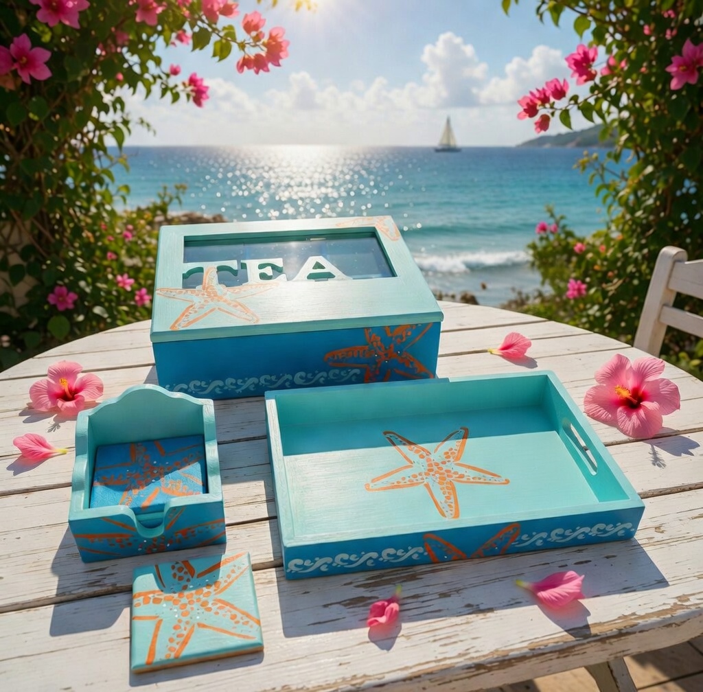 Summer Set: Tea Box, Tray and Coasters 1 Summer Set: Tea Box, Tray and Coasters
