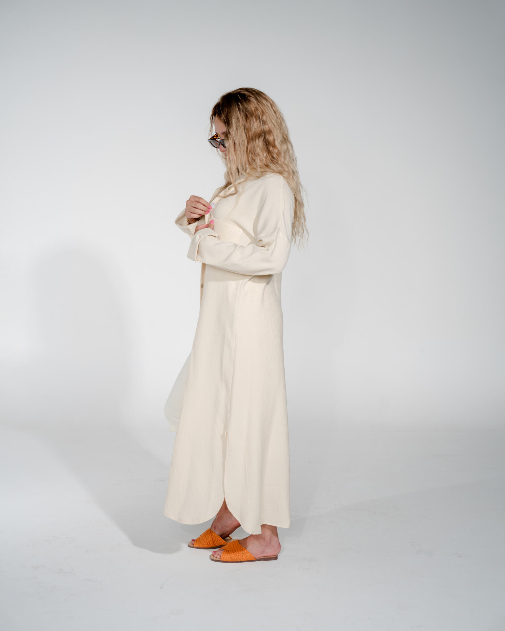 French linen beige long shirt dress 1 French linen beige long shirt dress