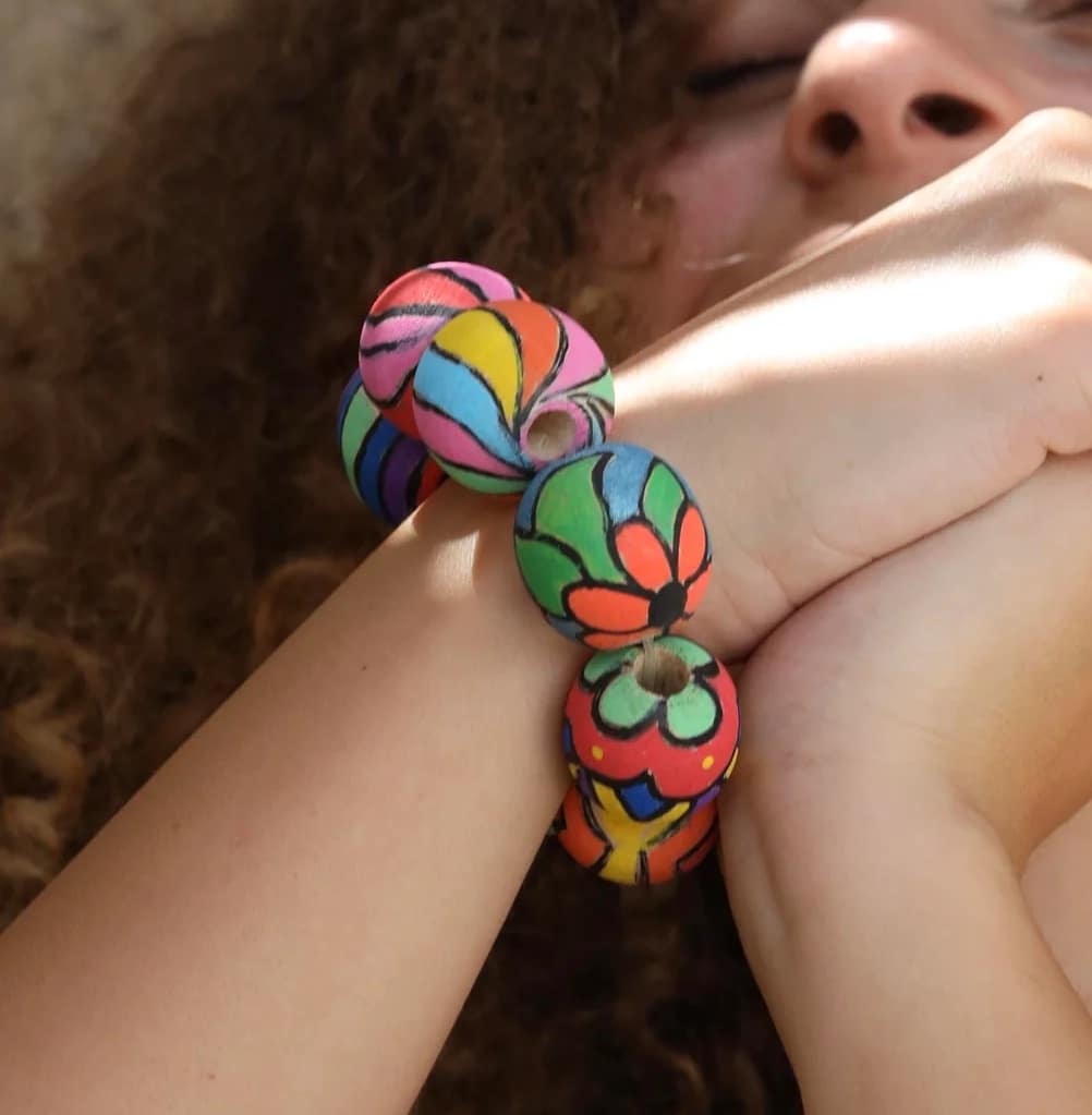Large HandPainted Wooden Beads Bracelet 1 Large HandPainted Wooden Beads Bracelet