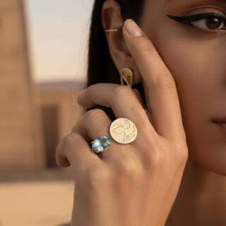 Gold plated double ended ring Aquarius and zircon (R247XMG)