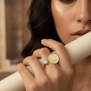 Gold plated double ended ring Cancer and zircon (R257XMG)