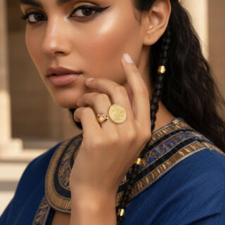 Gold plated double ended ring Leo and zircon (R251XMG)