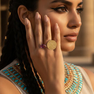 Gold plated double ended ring Libra and zircon (R248XMG)