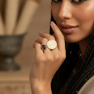 Gold plated double ended ring Sagittarius and zircon (R255MG)