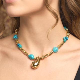 سلسلة. من الفيروز الهيماتيت وسلسلة طلاءدهب