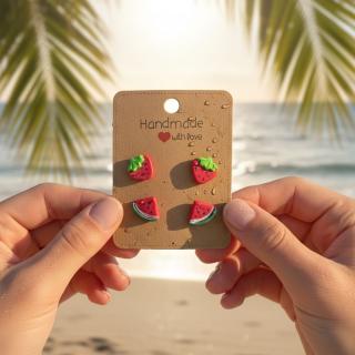 Handmade colorful fruit-shaped clay earrings