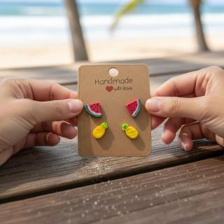 Handmade colorful fruit-shaped clay earrings