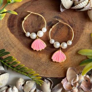 Seashell Pearl Hoops