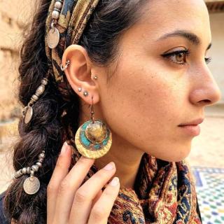 Three layers vintage brass earrings