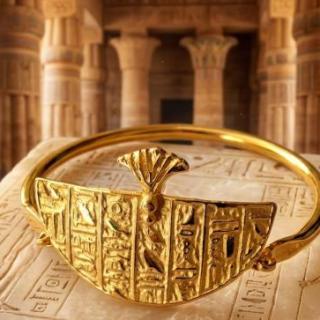 Gold plated hieroglyphic with Lotus bracelet .
