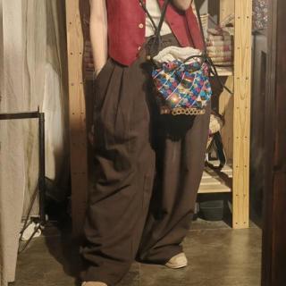 Brown ballon shape gabardine pants