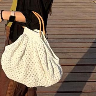 crochet wooden hand bag