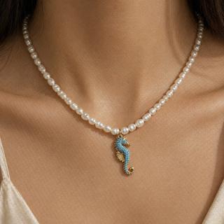 Namaste’s Azure Seahorse pearl Necklace