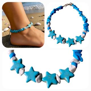 Turquoise | White Stars Anklet