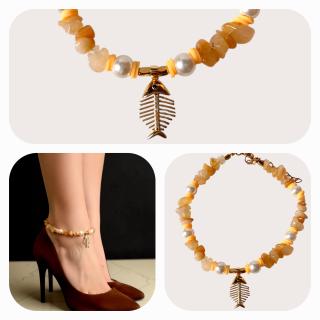 Yellow | Pearl Golden Fish Anklet