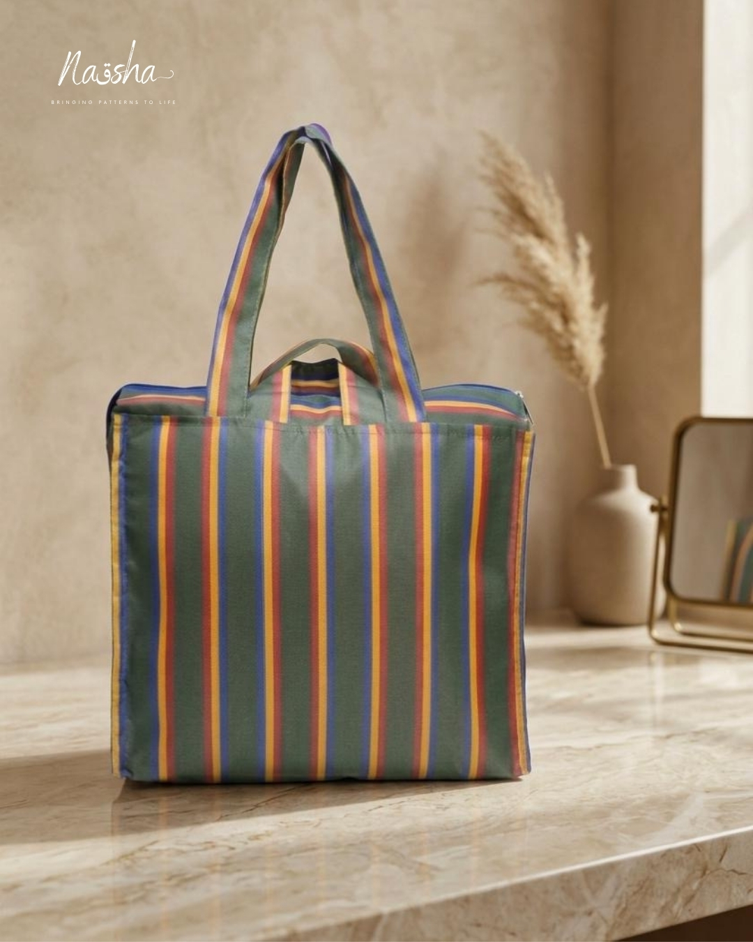 The Olive Rainbow Striped Tote in Waterproof 2 6 1