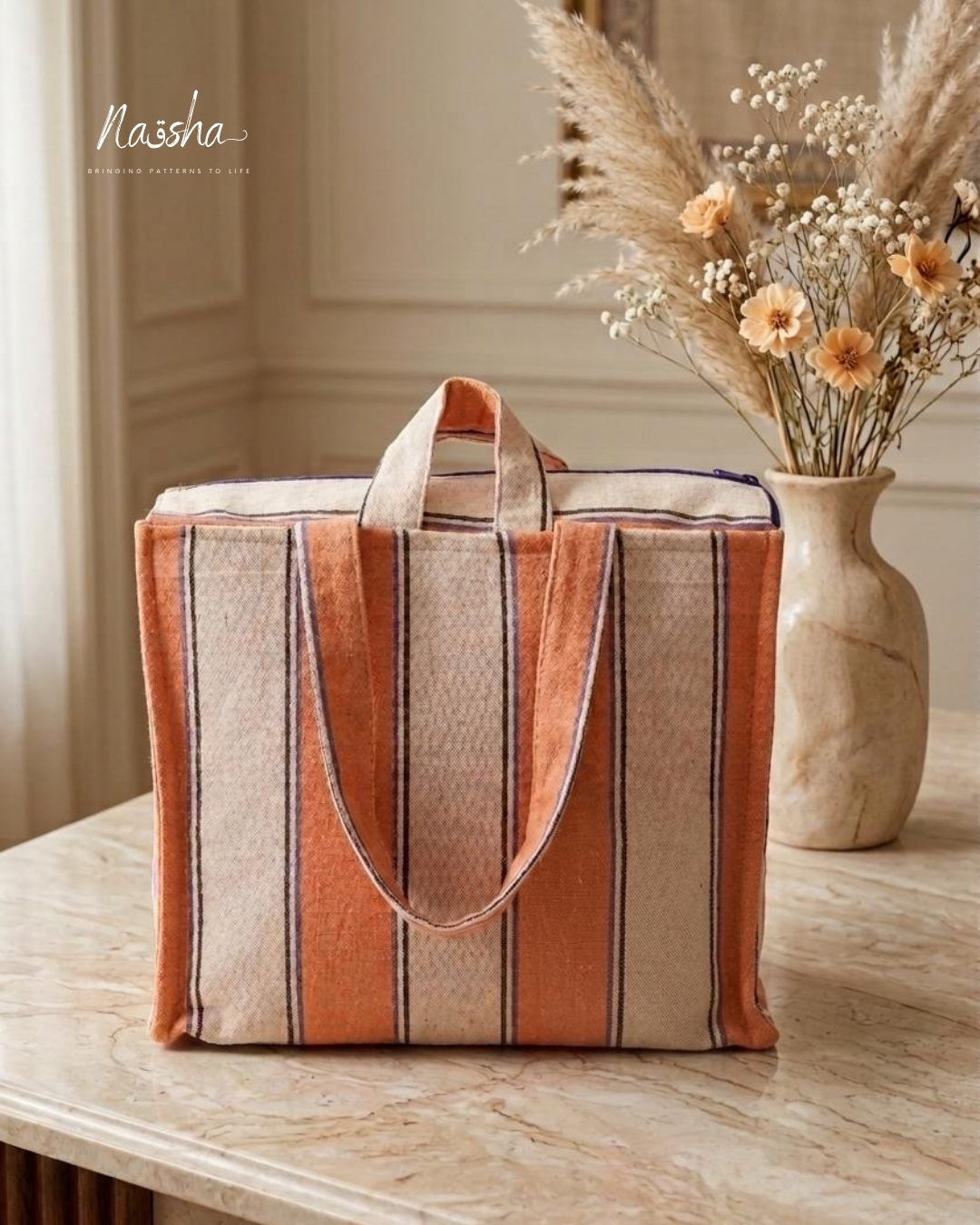 Orange & Blue Striped Tote 2 7 1