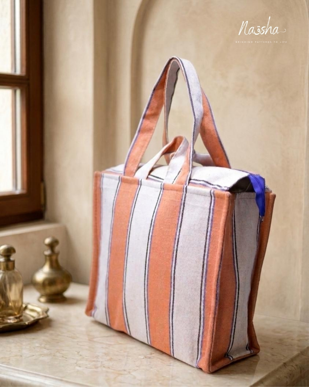 Orange & Blue Striped Tote 3 9 1