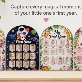 Baby First Year Photo Board – 12 Month Milestone Wooden Keepsake (Photos Not Included)