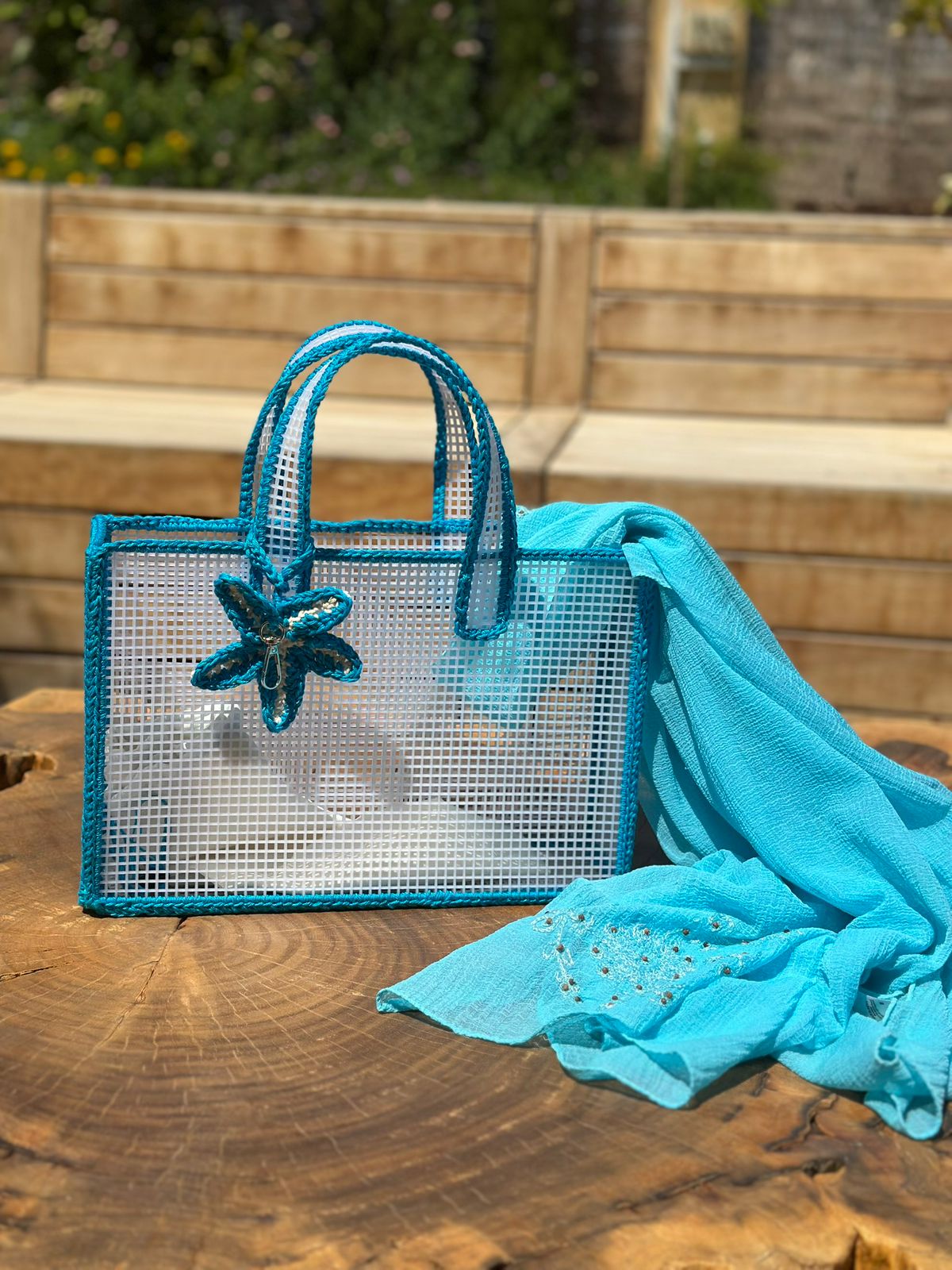 See through white beach bag with crochet finish 2 IMG 20260502 WA0012