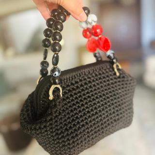 Midnight Crochet Bag with Red Accent Chain