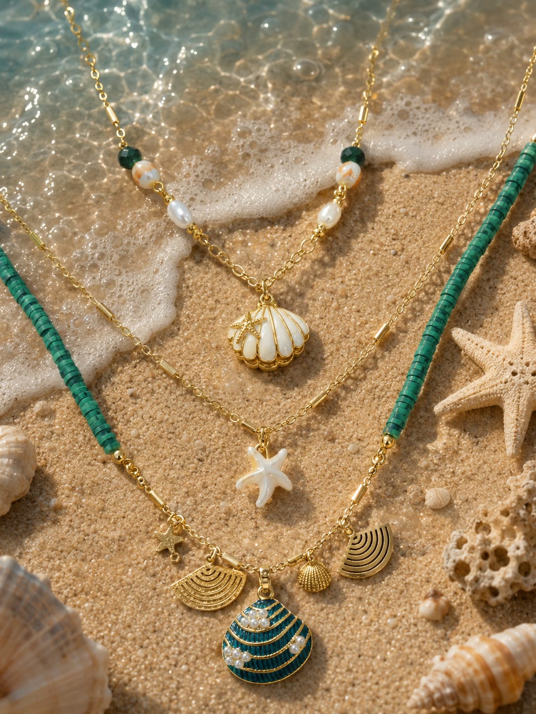 3-layered green seashell necklace 1 3-layered green seashell necklace