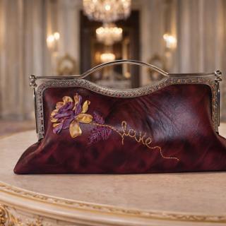 One-of-a-Kind Handmade Genuine Leather Piece Embroidered with Satin Ribbons, Crafted with Love Just for You