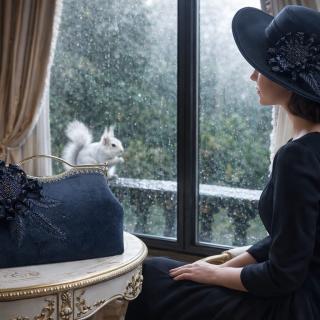 Elegant French Velvet Piece with Satin Ribbon Embroidery and Metal Hand Detail