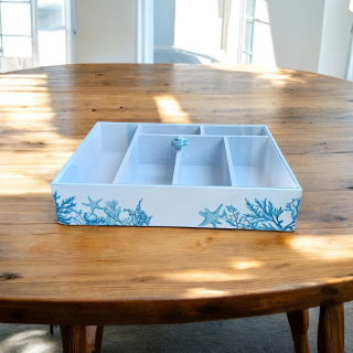Blue corals cutlery box with plexiglass lid