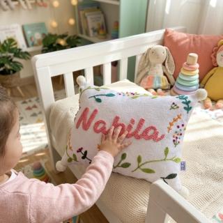 Handmade punch needle leaves with name cushion cover