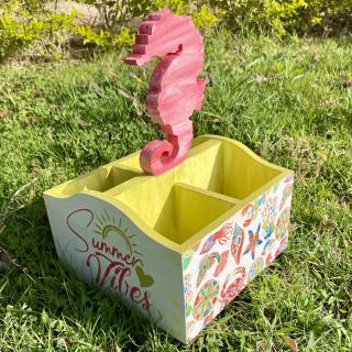 Pink Apple Green Sea Horse Cutlery Organizer