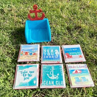 Turquoise x Red Anchor Coasters