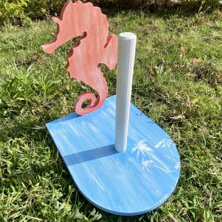 Coral Blue Sea Horse Kitchen Roll Holder